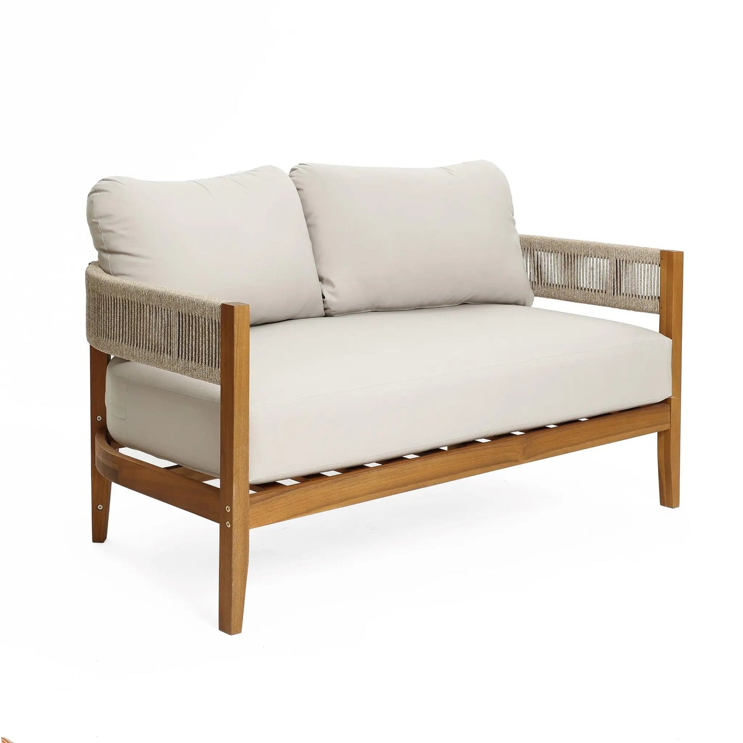 RetailsSup 4-Piece Outdoor Conversation Set – Acacia Wood Frame with Slatted Coffee Table, Loveseat & 2 Armchairs