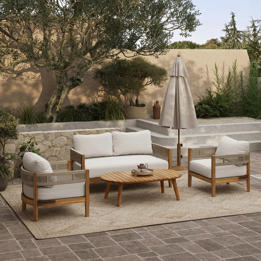 RetailsSup 4-Piece Outdoor Conversation Set – Acacia Wood Frame with Slatted Coffee Table, Loveseat & 2 Armchairs