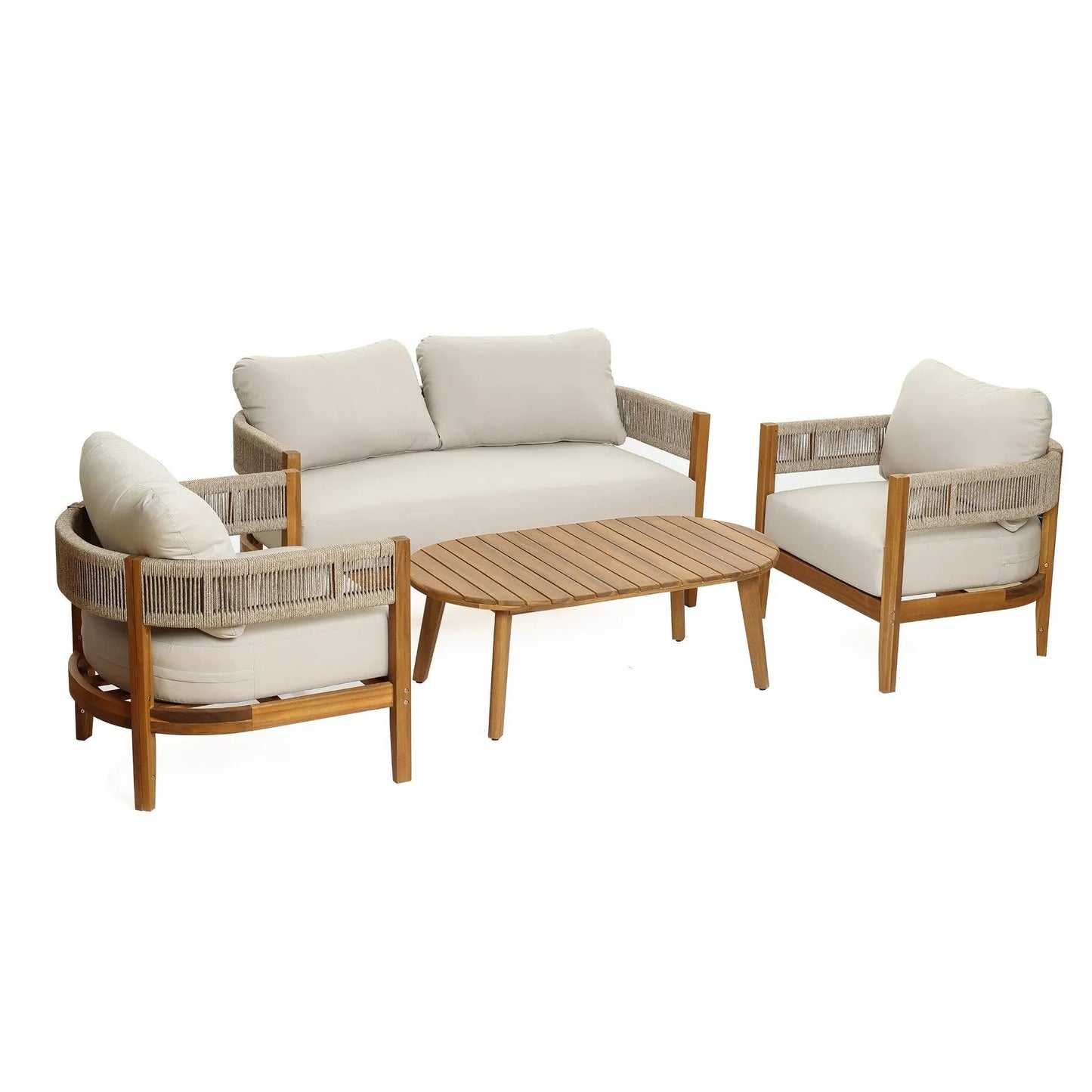 RetailsSup 4-Piece Outdoor Conversation Set – Acacia Wood Frame with Slatted Coffee Table, Loveseat & 2 Armchairs