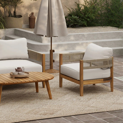 RetailsSup 4-Piece Outdoor Conversation Set – Acacia Wood Frame with Slatted Coffee Table, Loveseat & 2 Armchairs