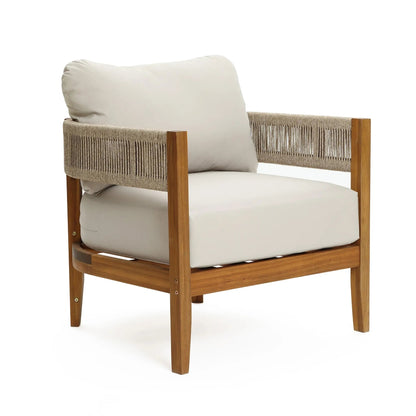 RetailsSup 4-Piece Outdoor Conversation Set – Acacia Wood Frame with Slatted Coffee Table, Loveseat & 2 Armchairs
