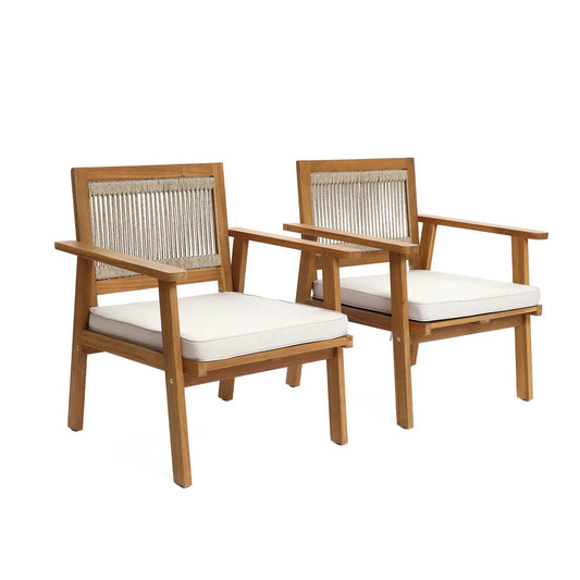 RetailsSup Outdoor Armchair Set of 2 – Acacia Wood Frame with Rope Backrest, Weather-Resistant Design